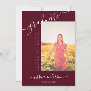 Simple Calligraphy Burgundy Graduation 2 Photo Invitation