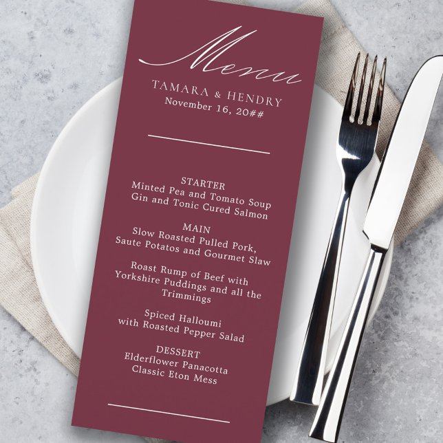Simple Calligraphy Burgundy Wedding Menu (Creator Uploaded)