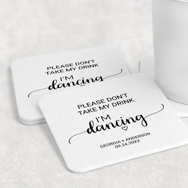 Simple Calligraphy Don't Take My Drink I'm Dancing Round Paper Coaster (Creator Uploaded)