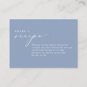 Simple Calligraphy Dusty Blue Bridal Shower Recipe Enclosure Card