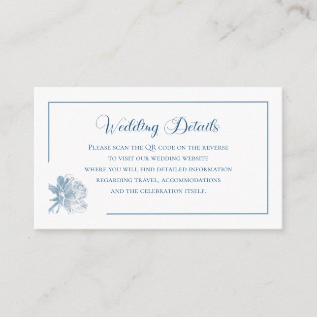 Simple Calligraphy Dusty Blue QR Info Wedding Enclosure Card (Front)