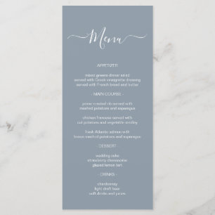 Simple Calligraphy Dusty Blue Wedding Menu Card