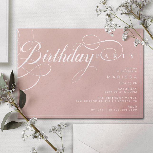 Simple Calligraphy Dusty Rose Pink Blush Birthday Invitation (Creator Uploaded)