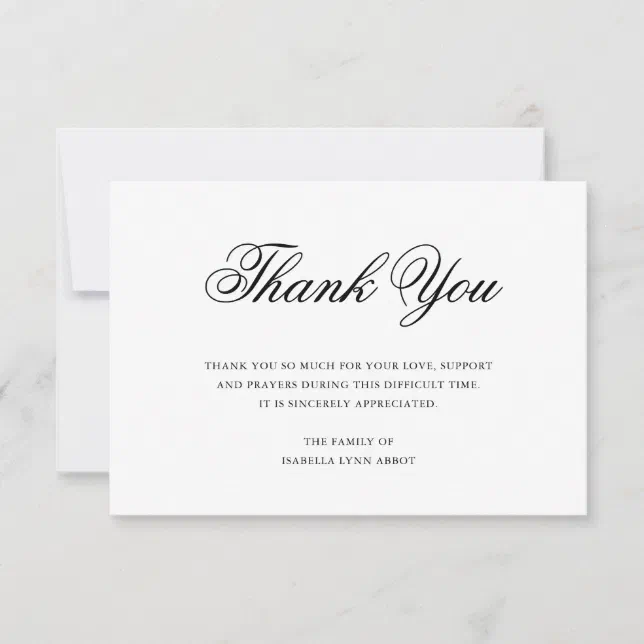 Simple Calligraphy Elegant Funeral Acknowledgement Thank You Card | Zazzle