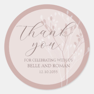 Simple Calligraphy Foliage Rose Gold Wedding Favou Classic Round Sticker