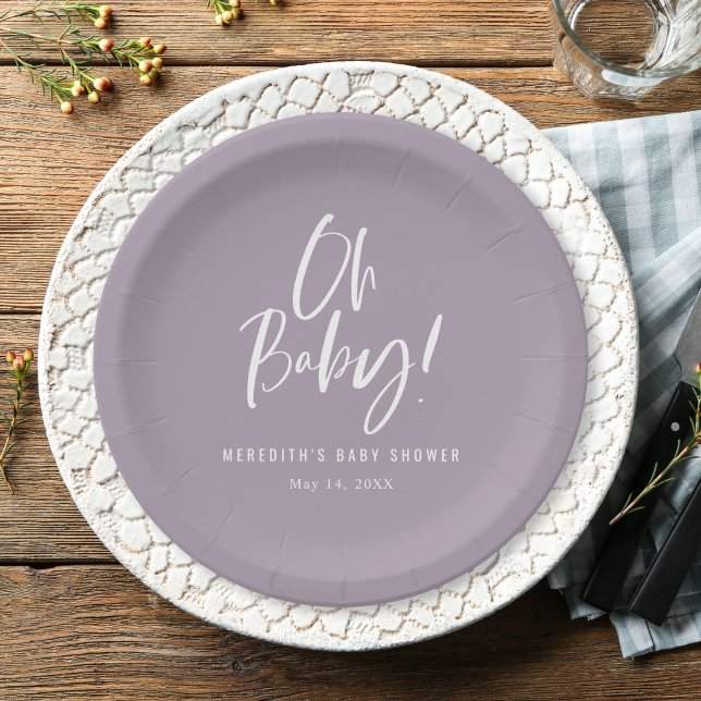 Simple Calligraphy Gender Neutral Baby Shower Paper Plate (Creator Uploaded)