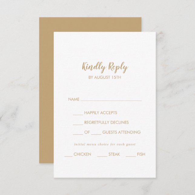 Simple Calligraphy|Gold Back Menu Choice RSVP (Front/Back)