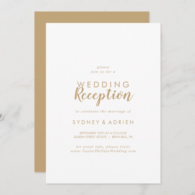 Simple Calligraphy | Gold Back Wedding Reception  Invitation (Front/Back)