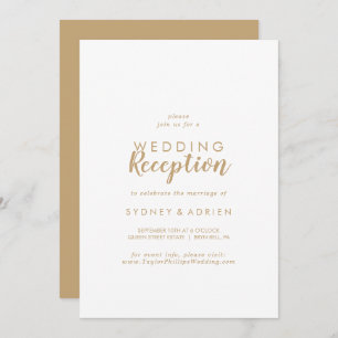 Simple Calligraphy   Gold Back Wedding Reception  Invitation