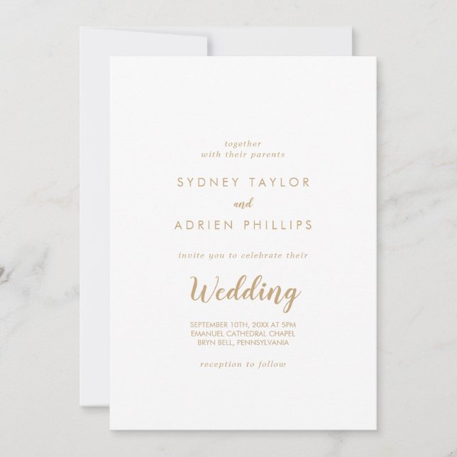 Simple Calligraphy|Gold Informal Wedding Invitation (Front)