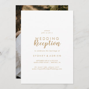 Simple Calligraphy Gold Photo Wedding Reception I Invitation
