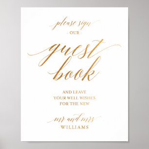Simple Calligraphy Gold Wedding Guest Book Sign