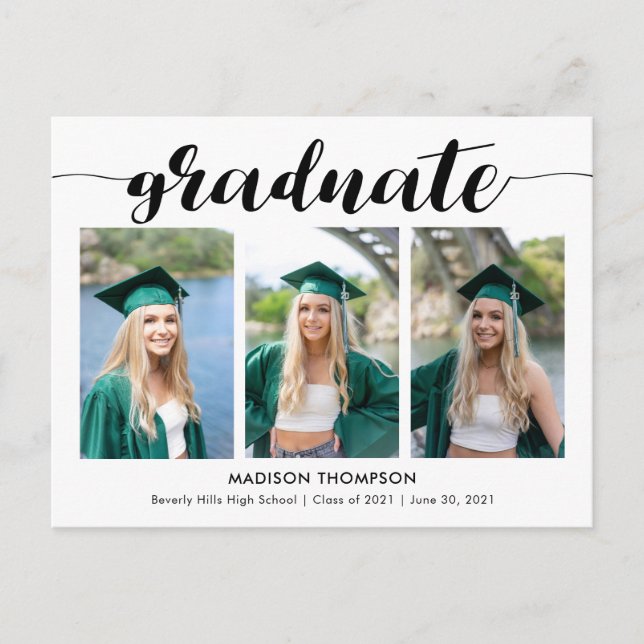 Simple Calligraphy Graduation Photo  Announcement  (Front)