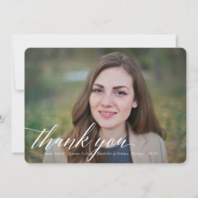 Simple Calligraphy Graduation Photo Thank You (Front)