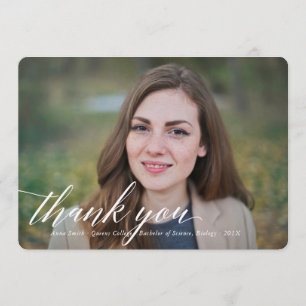 Simple Calligraphy Graduation Photo Thank You Card