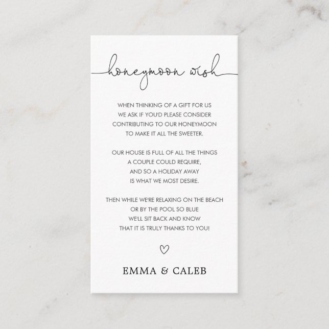 Simple Calligraphy Honeymoon Wish Fund Enclosure Card (Front)
