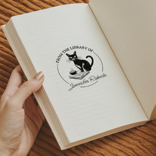 Simple Calligraphy, Library Cat Book  Rubber Stamp