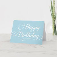 Simple Calligraphy Light Blue Happy Birthday Card