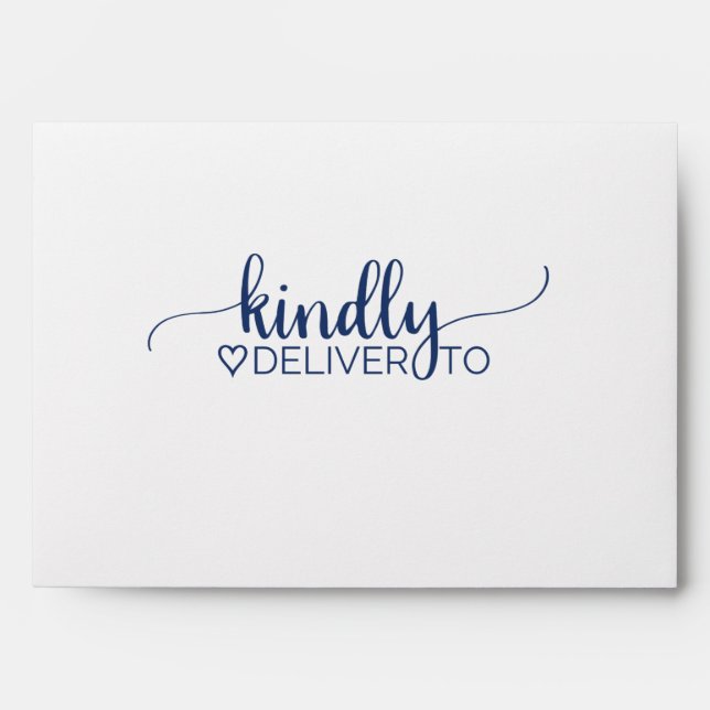 Simple Calligraphy Navy Blue Lined Wedding Envelope (Front)