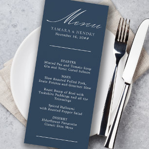 Simple Calligraphy Navy Blue Wedding Menu