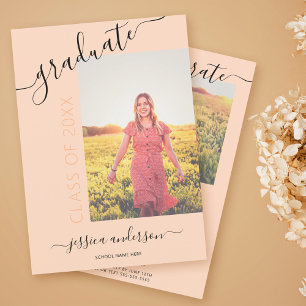 Simple Calligraphy Pastel Peach Graduation 2 Photo Invitation