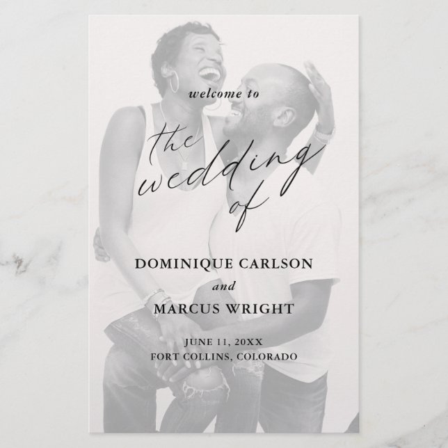 Simple Calligraphy Photo Budget Wedding Program Flyer (Front)