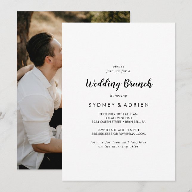 Simple Calligraphy Photo Wedding Brunch Invitation (Front/Back)