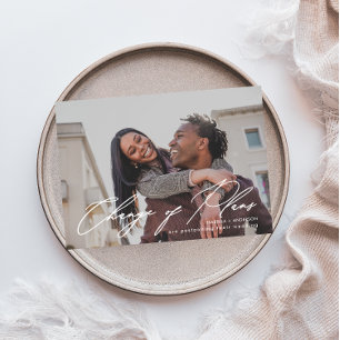 Simple Calligraphy Photo Wedding Change of Plans Announcement