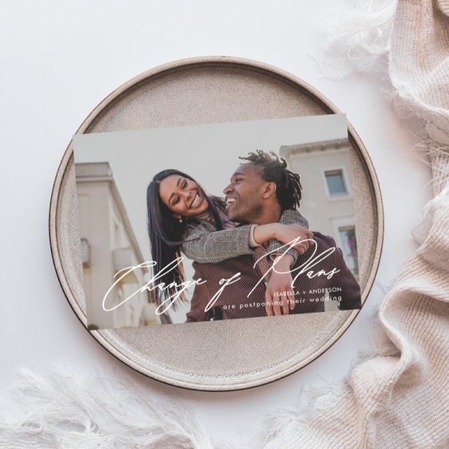 Simple Calligraphy Photo Wedding Change of Plans Announcement (Creator Uploaded)