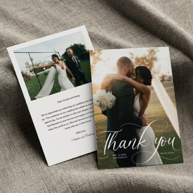 Simple Calligraphy Photo Wedding Thank You Card (Creator Uploaded)