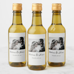 Simple Calligraphy Photo Wine Wedding Engagement Wine Label