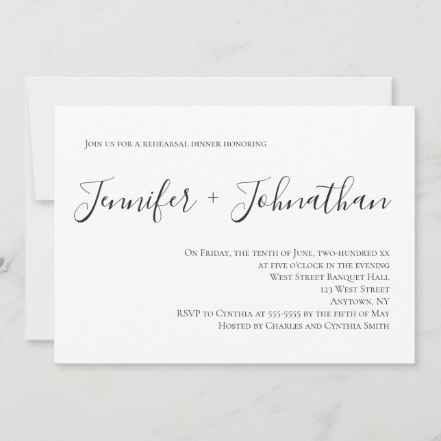Simple calligraphy rehearsal dinner invitations (Front)