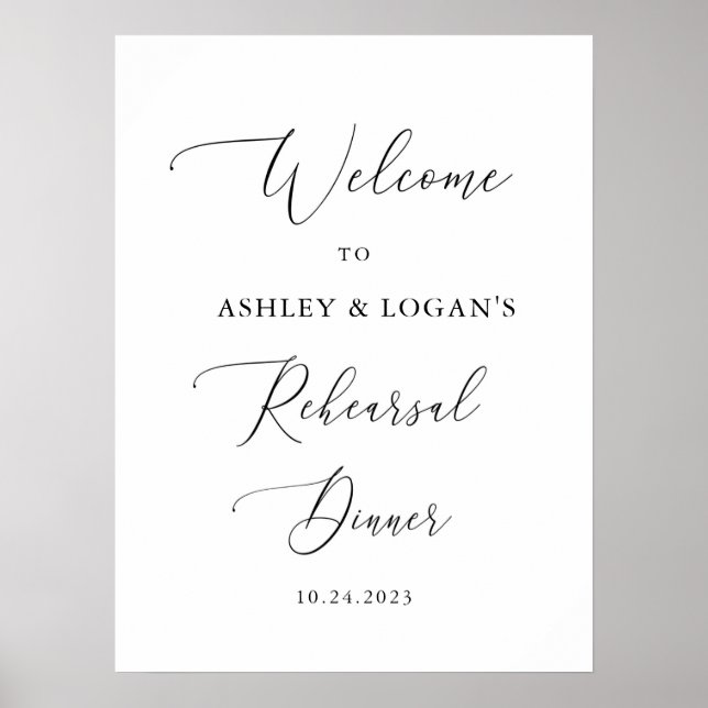 Simple Calligraphy Rehearsal Dinner Welcome Poster (Front)