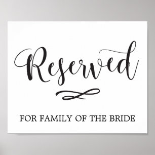 Simple Calligraphy Reserved Seating Wedding Sign
