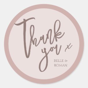 Simple Calligraphy Rose Gold Thank You Wedding Classic Round Sticker