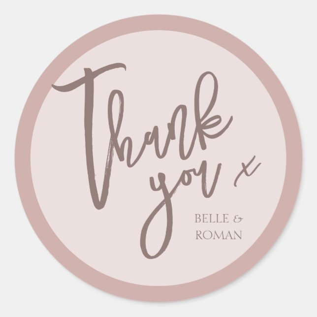 Simple Calligraphy Rose Gold Thank You Wedding Classic Round Sticker (Front)