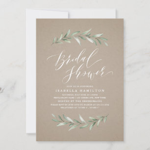 Simple calligraphy rustic greenery bridal shower invitation