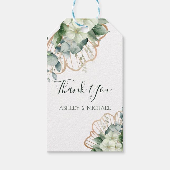 Simple Calligraphy Rustic Greenery Floral Wedding Gift Tags (Front)