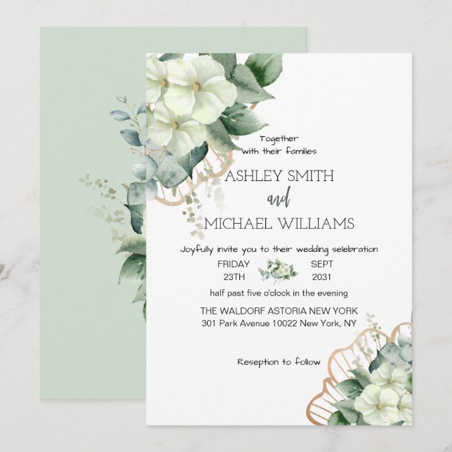 Simple Calligraphy Rustic Greenery Floral Wedding Invitation (Front/Back)