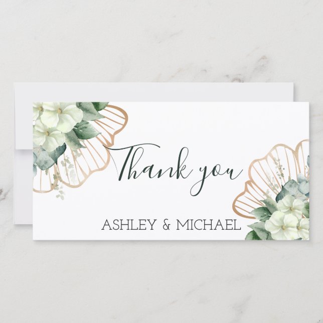 Simple Calligraphy Rustic Greenery Floral Wedding Thank You Card (Front)