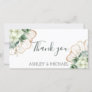Simple Calligraphy Rustic Greenery Floral Wedding Thank You Card