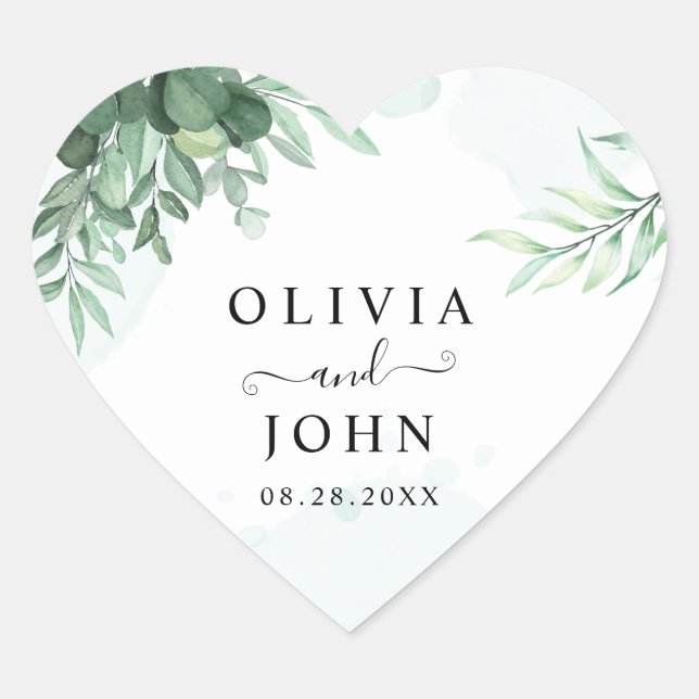 Simple calligraphy rustic greenery heart sticker (Front)