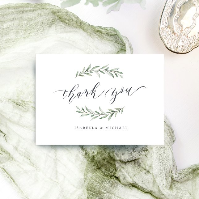 Simple calligraphy rustic greenery thank you card (Simple calligraphy rustic greenery thank you card)