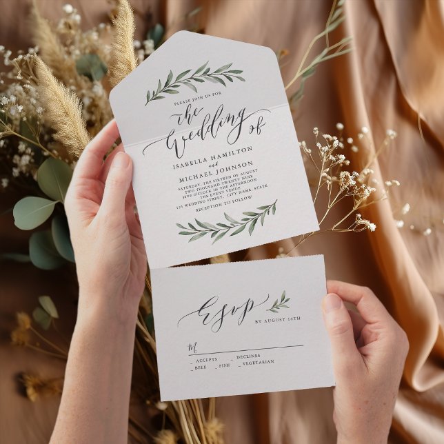 Simple calligraphy rustic greenery wedding  all in one invitation (Simple calligraphy rustic greenery wedding all in all in one invitation)