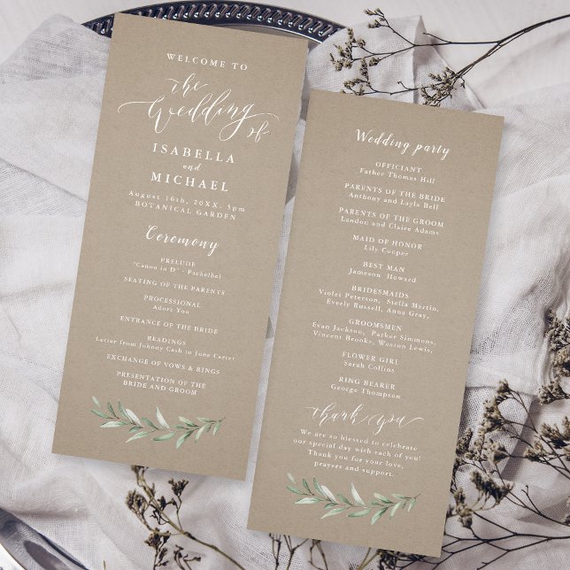Simple calligraphy rustic greenery wedding program programme (Simple calligraphy rustic greenery wedding program)