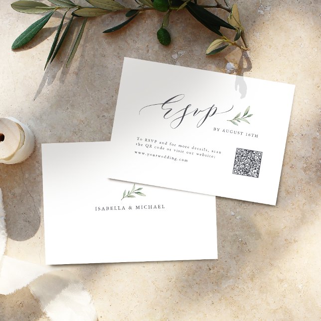Simple calligraphy rustic greenery wedding QR code RSVP Card (Simple calligraphy rustic greenery wedding QR code RSVP Card)