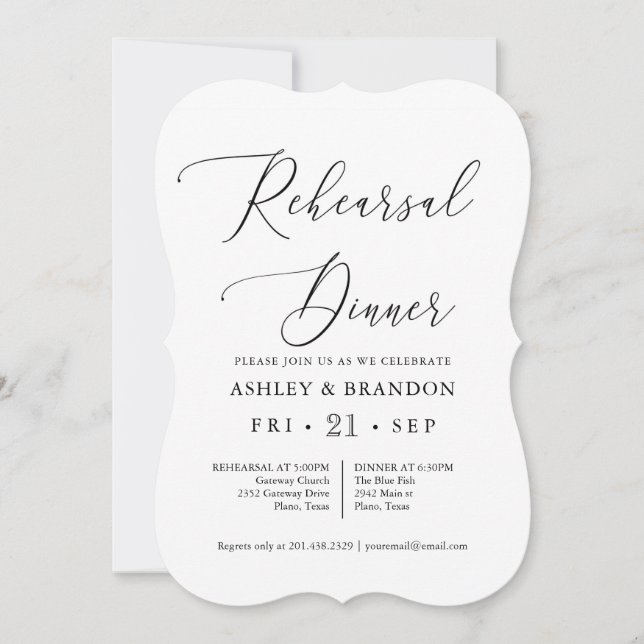 Simple Calligraphy Rustic Rehearsal Dinner Invitation (Front)