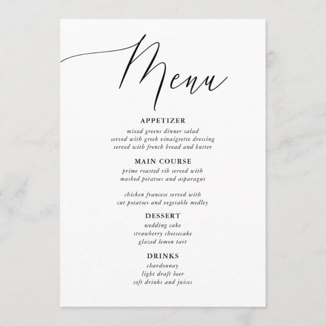 Simple Calligraphy Rustic Wedding Menus (Front)
