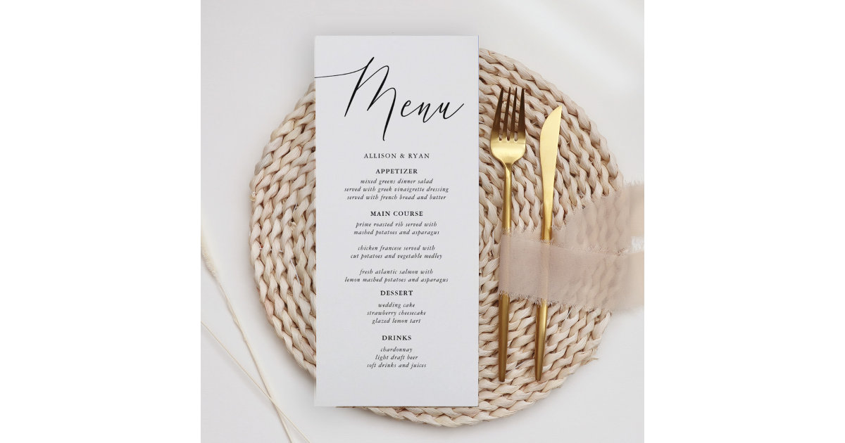 Simple Calligraphy Rustic Wedding Menus Zazzle