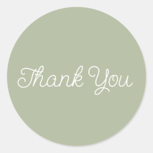 Simple Calligraphy Sage Green Flat Thank You Card Classic Round Sticker